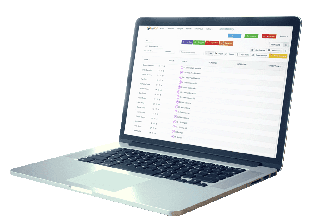 RollCall admin dashboard showing live route status