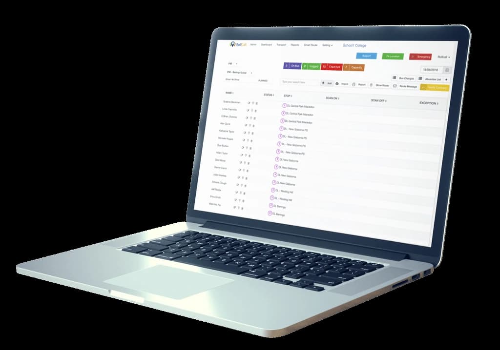 RollCall admin dashboard showing live route status