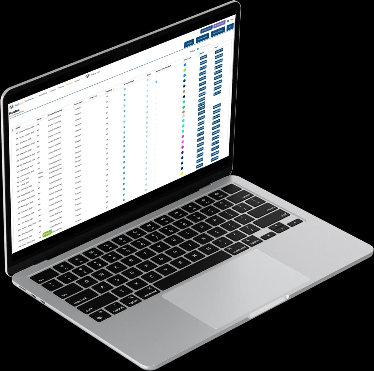 A school's RollCall operational dashboard showing live routes and scan counts